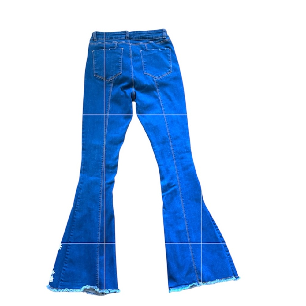 Chelsea & Violet Blue Flare Jeans with Embroidered white flowers - Picture 2 of 5
